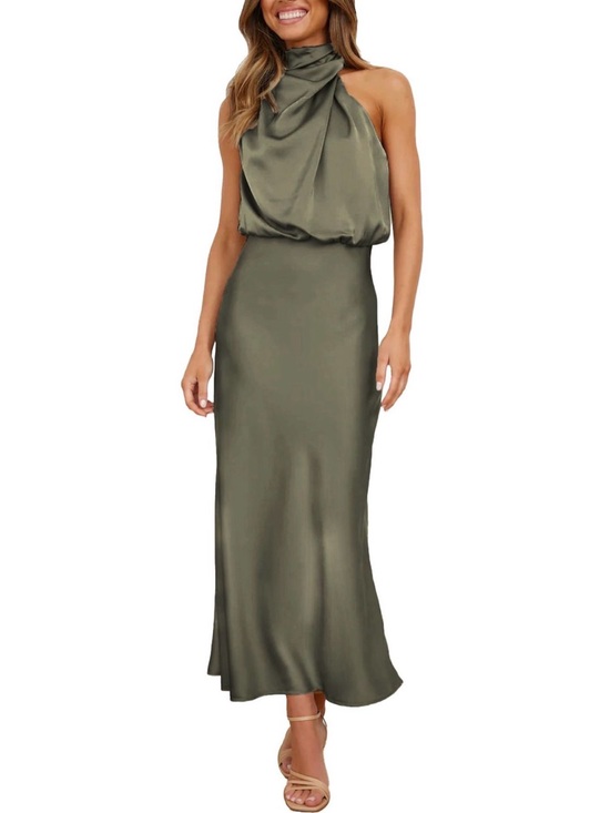 Dresses & Skirts - NWT Sleeveless Olive Maxi Dress with High Neck Sz S